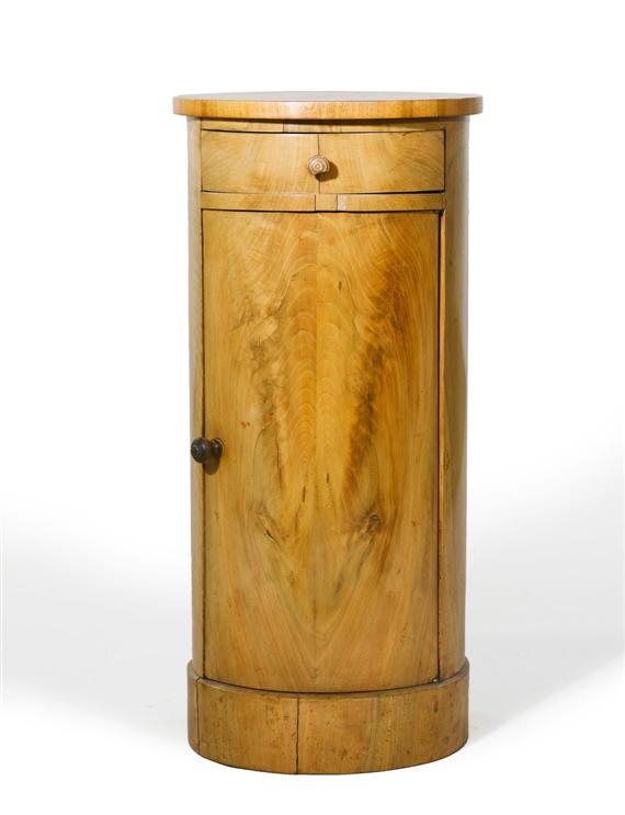 Appraisal: CYLINDER-SHAPED NIGHT STAND Biedermeier Switzerland Walnut D H cm Slightly