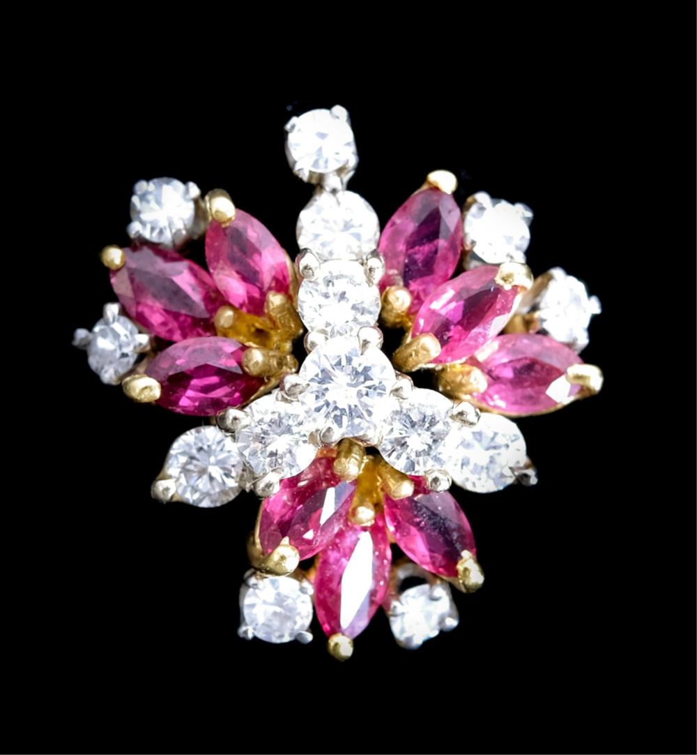 Appraisal: K WG YG DIAMOND RUBY PENDANT k yellow and white