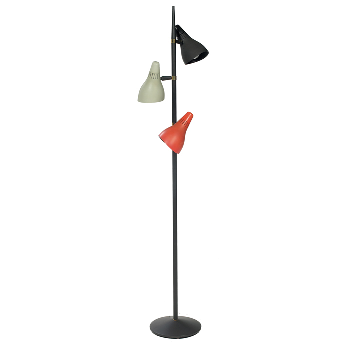 Appraisal: Lightolier floor lamp USA black enameled metal base supports three