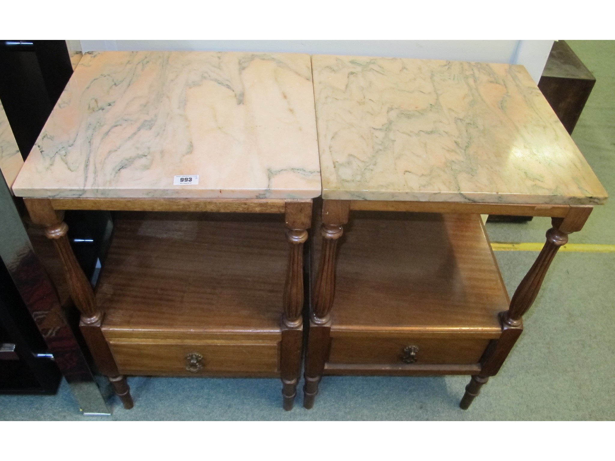 Appraisal: Two marble topped bedside cabinets