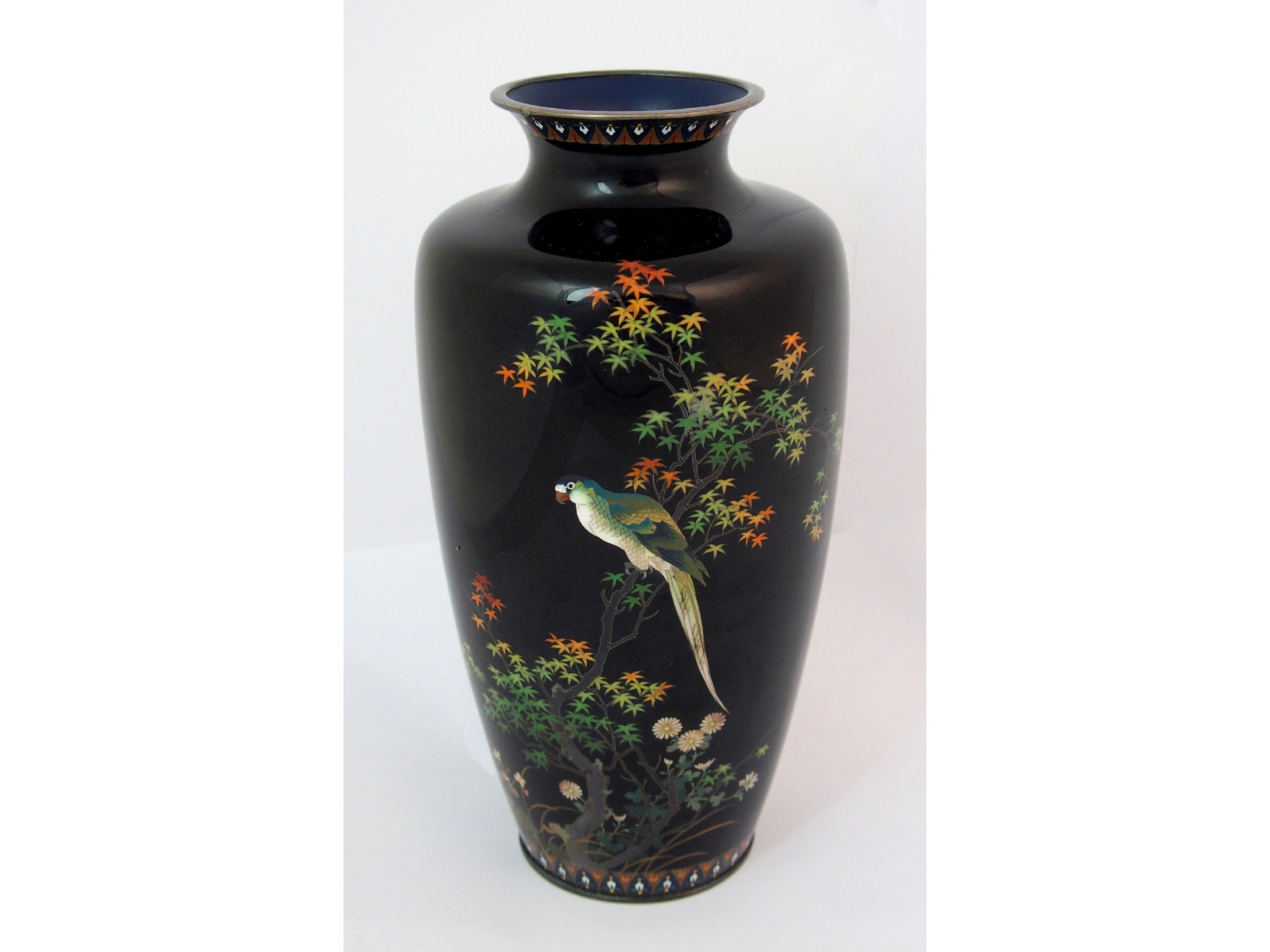 Appraisal: A Japanese cloisonne baluster vasedecorated with a parrot perched on