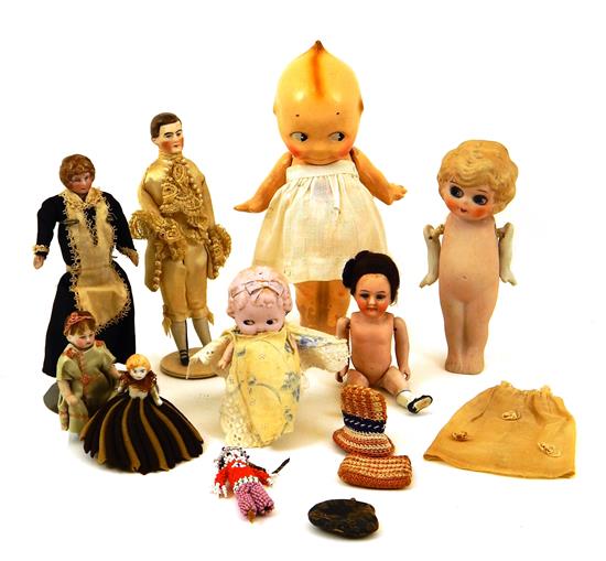 Appraisal: DOLLS Collection of small dolls including all bisque gentleman with