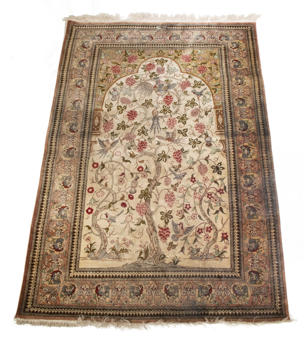 Appraisal: SILK KASHAN PRAYER RUG ' X ' Silk Kashan Prayer