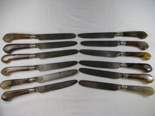 Appraisal: Twelve antique agate stone handle knives blades stamped REFS London