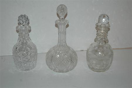 Appraisal: Group of Three Cut Glass Decanters Estimate nbsp nbsp nbsp