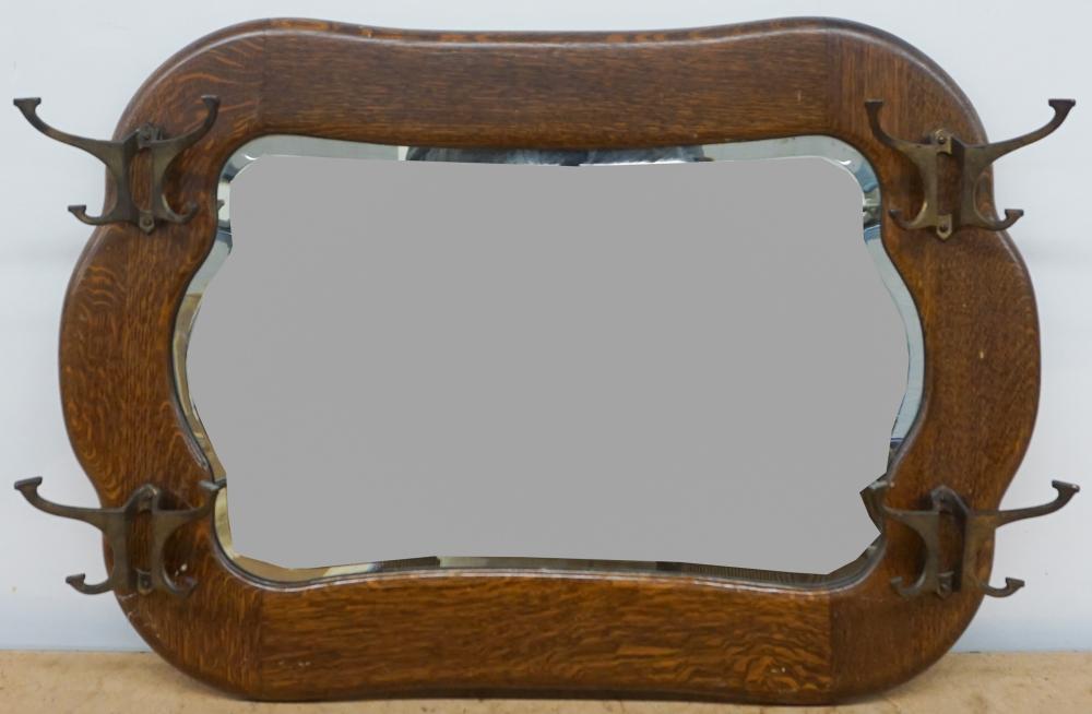 Appraisal: Arts and Crafts Style Oak Mirror Coat Rack Frame x