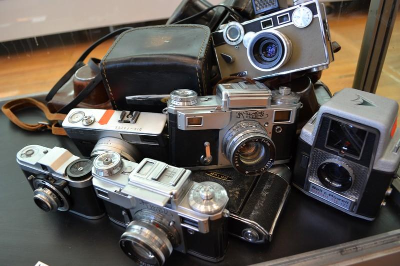 Appraisal: SEVEN ASSORTED CAMERAS IN LEATHER CASES INCL ARGUS C KIEV