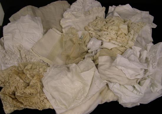 Appraisal: Group of linens including a bed sheet tableclothes runners damask