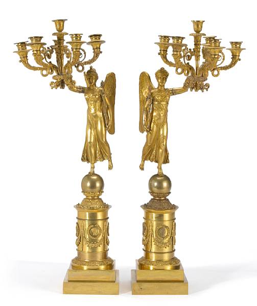 Appraisal: A near pair of Charles X gilt bronze six light