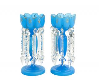 Appraisal: A PAIR OF BLUE GLASS GIRANDOLES A PAIR OF BLUE