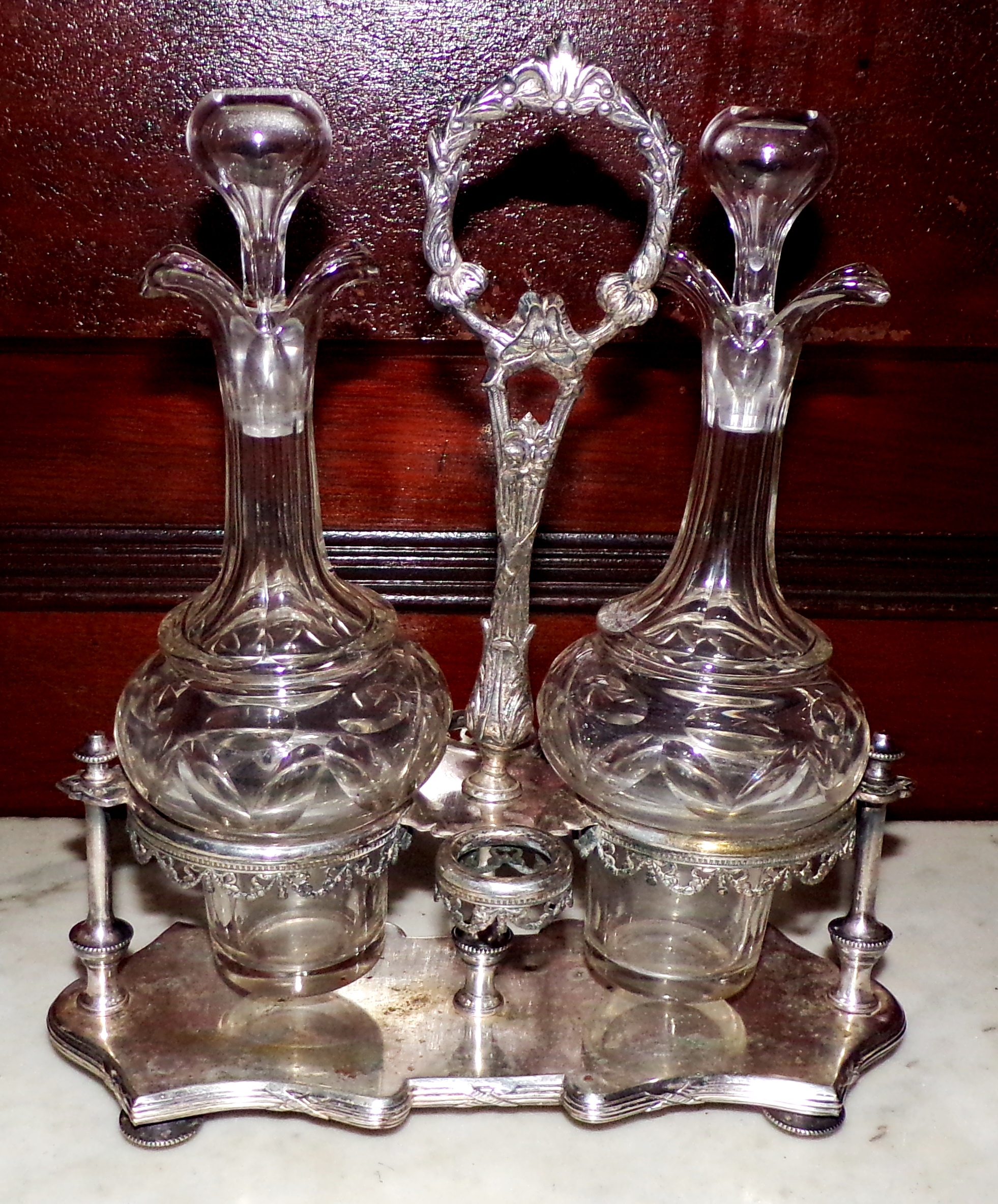 Appraisal: Cut crystal and silver plate cruet set ''h