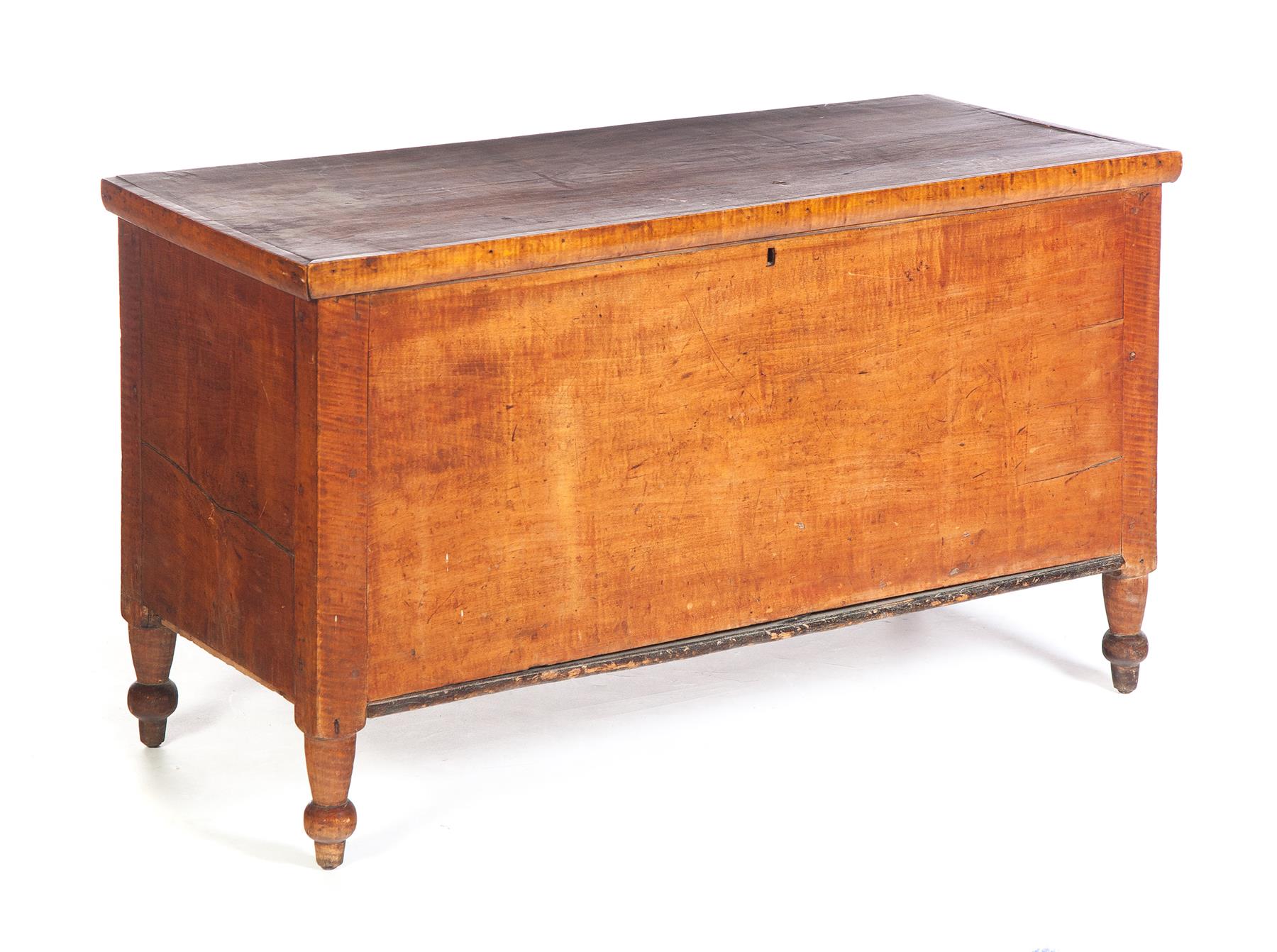 Appraisal: AMERICAN BLANKET CHEST Mid th century curly maple with poplar