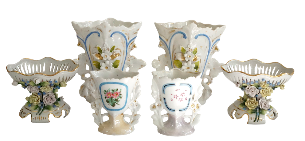 Appraisal: Paris Porcelain Vases and Two Potpourri Lot Paris Porcelain Vases