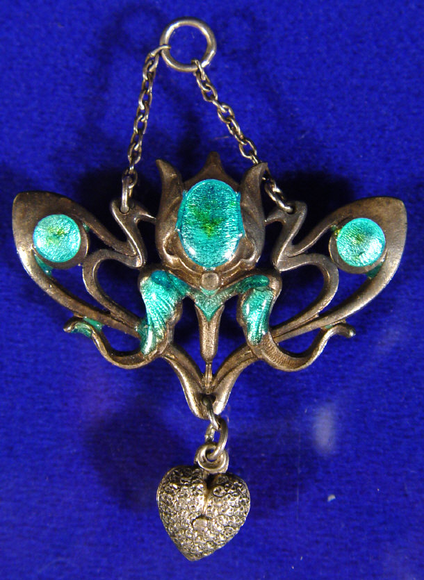 Appraisal: Art Nouveau silver metal floral pendant with blue and green