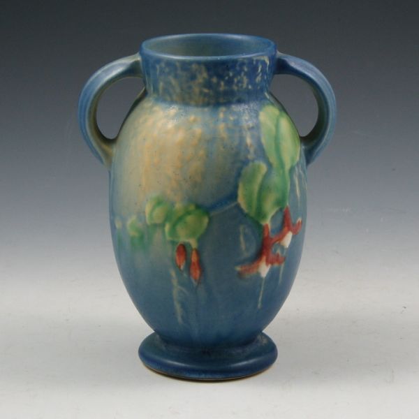 Appraisal: Roseville Fuchsia handled vase in blue Marked Roseville - Mint