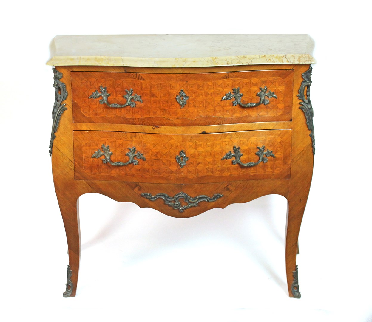 Appraisal: A Louis XV style commode the serpentine marble top over