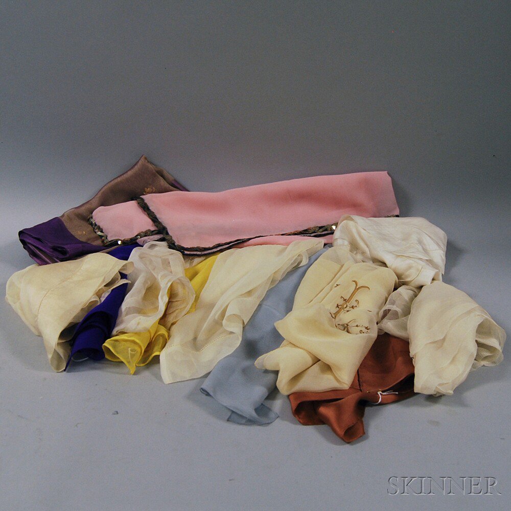 Appraisal: Twelve Silk Chiffon Scarves and Kerchiefs America and France mid-