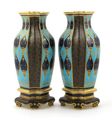 Appraisal: A pair of Minton Cloisonne vases designed by Dr Christopher