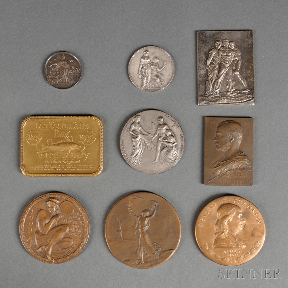 Appraisal: Nine Commemorative Bronze Medallions five bronze two rectangular one for