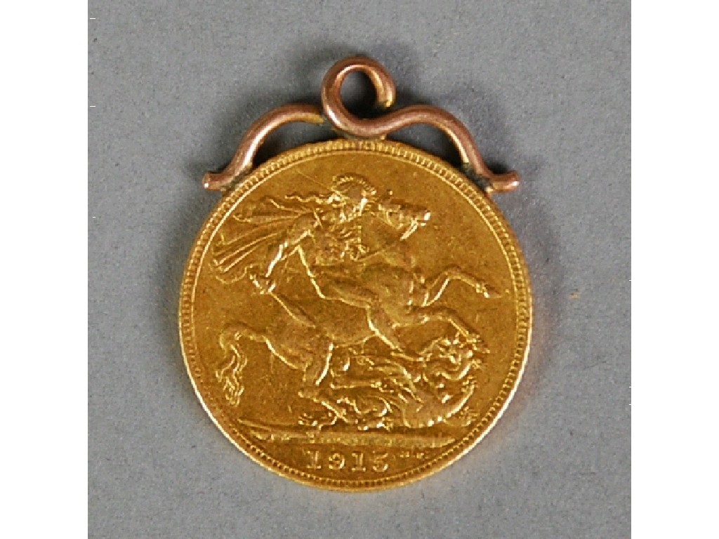 Appraisal: GEORGE V GOLD SOVEREIGN with soldered wirework mount as pendant