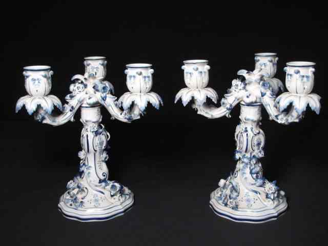 Appraisal: Pair of Meissen porcelain candlesticks Blue white floral design Both