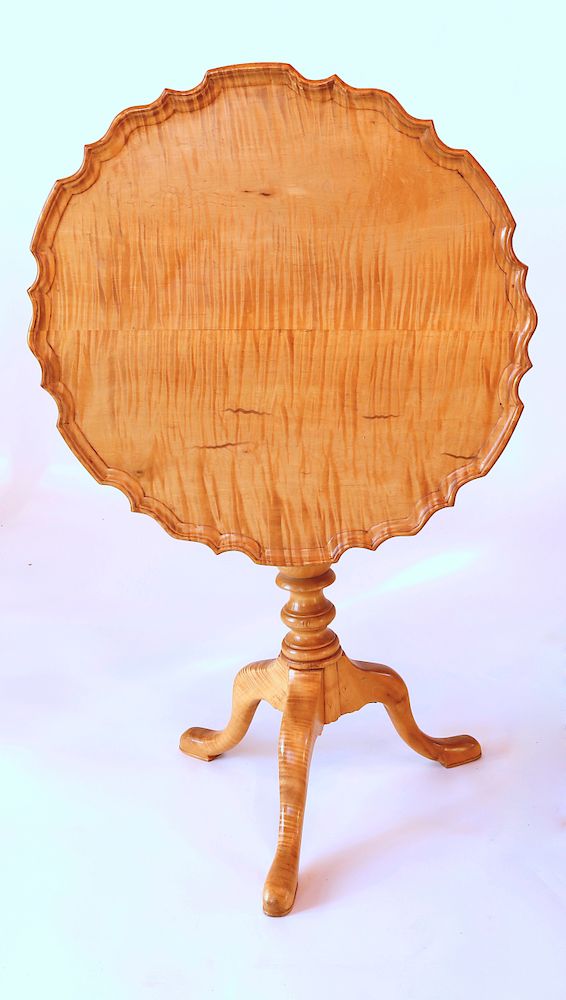 Appraisal: Tiger Maple Queen Anne Style Pie Crust Top Birdcage Tilting