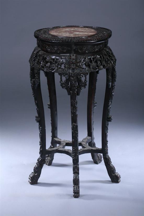 Appraisal: CHINESE ROSEWOOD AND ROSE MARBLE STAND late th early th