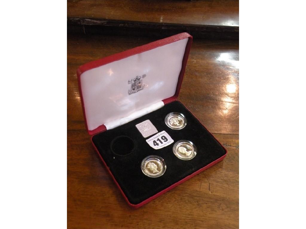 Appraisal: A set of three silver one pound proof coins from