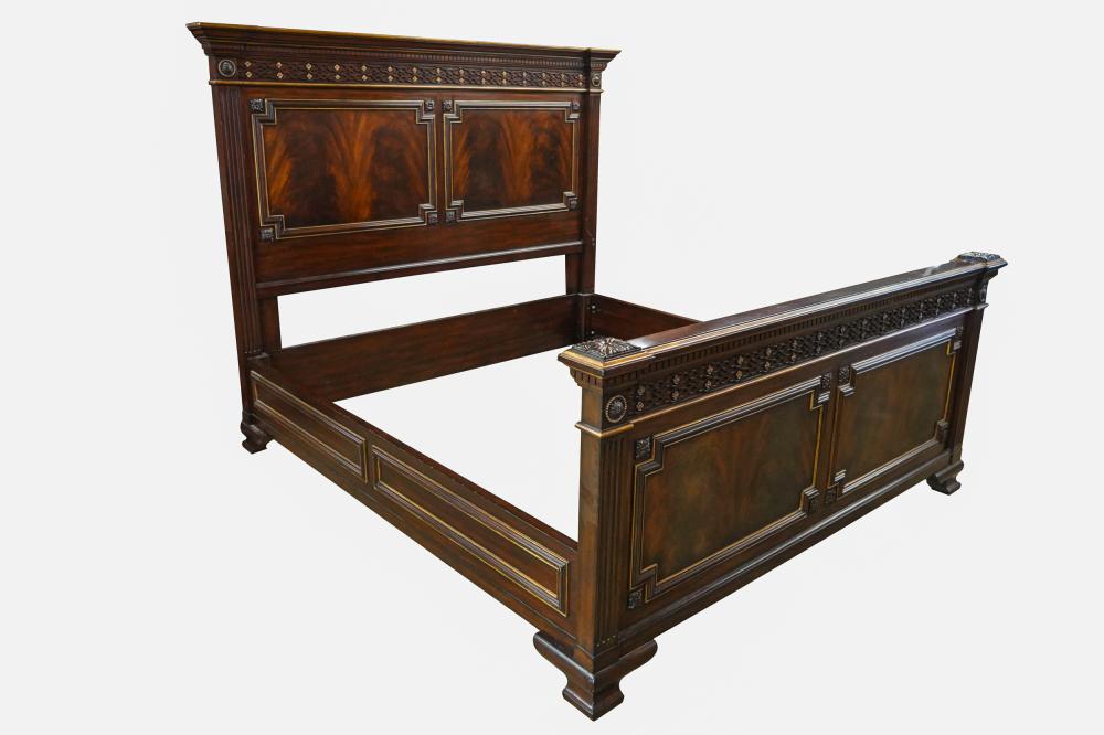 Appraisal: NEOCLASSIC STYLE MAHOGANY BEDcontemporary with gilt painted detailing Condition scattered