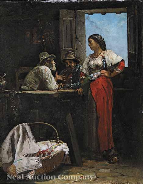 Appraisal: Edouard Brandon French - The Village Gossip oil on canvas