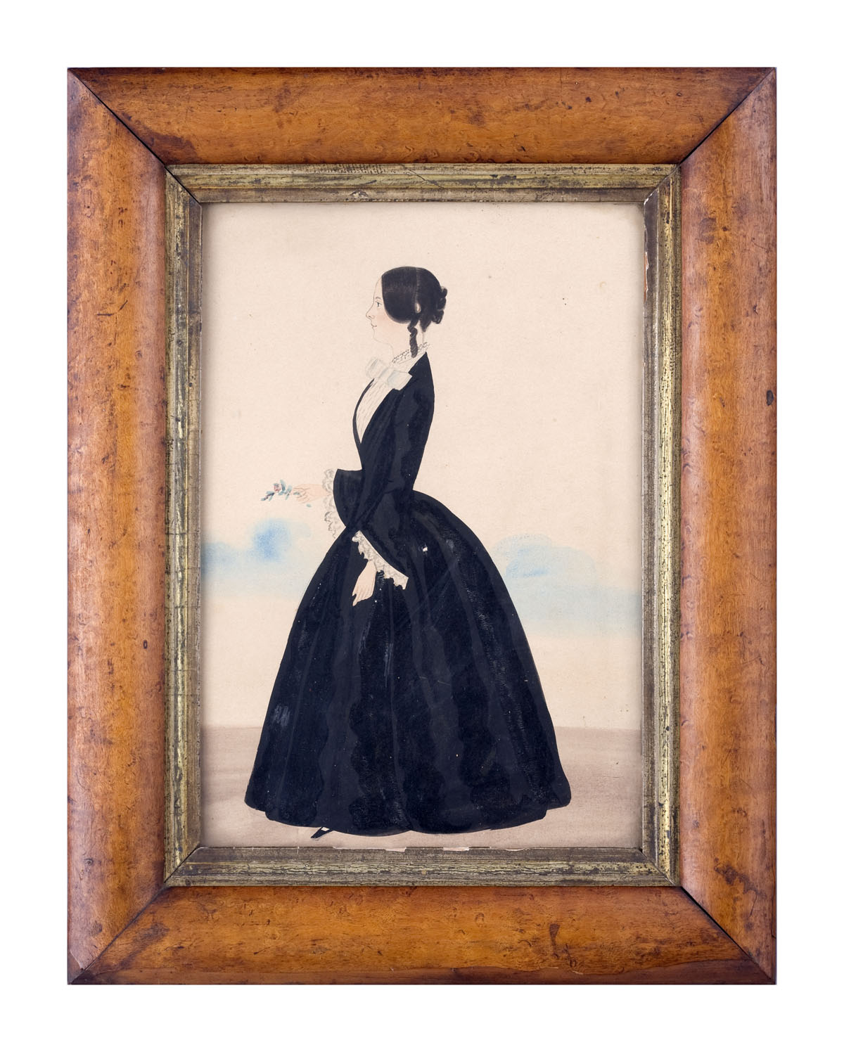 Appraisal: FULL-LENGTH PROFILE SILHOUETTE OF YOUNG LADY IN BLACK DRESS WITH