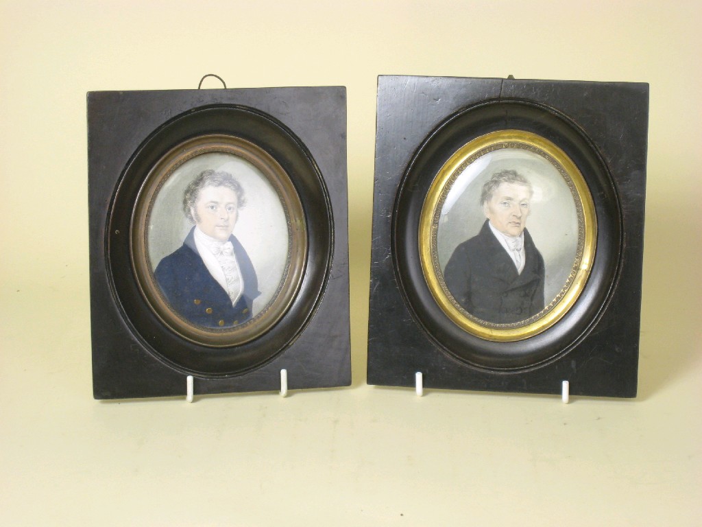 Appraisal: JEAN JACQUES TURRETIN Portrait Miniatures of Gentlemen both bust length