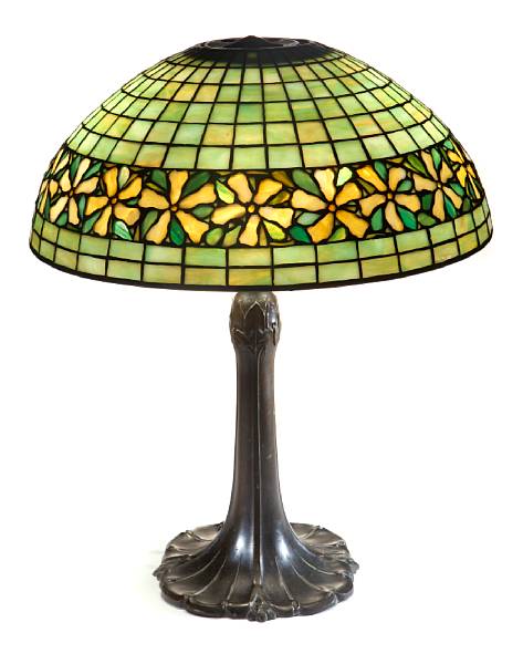 Appraisal: An American leaded glass banded geometric shade on an associated