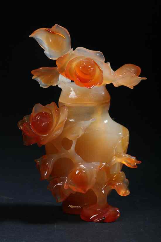 Appraisal: CHINESE AGATE VASE AND COVER th century Carved with floral