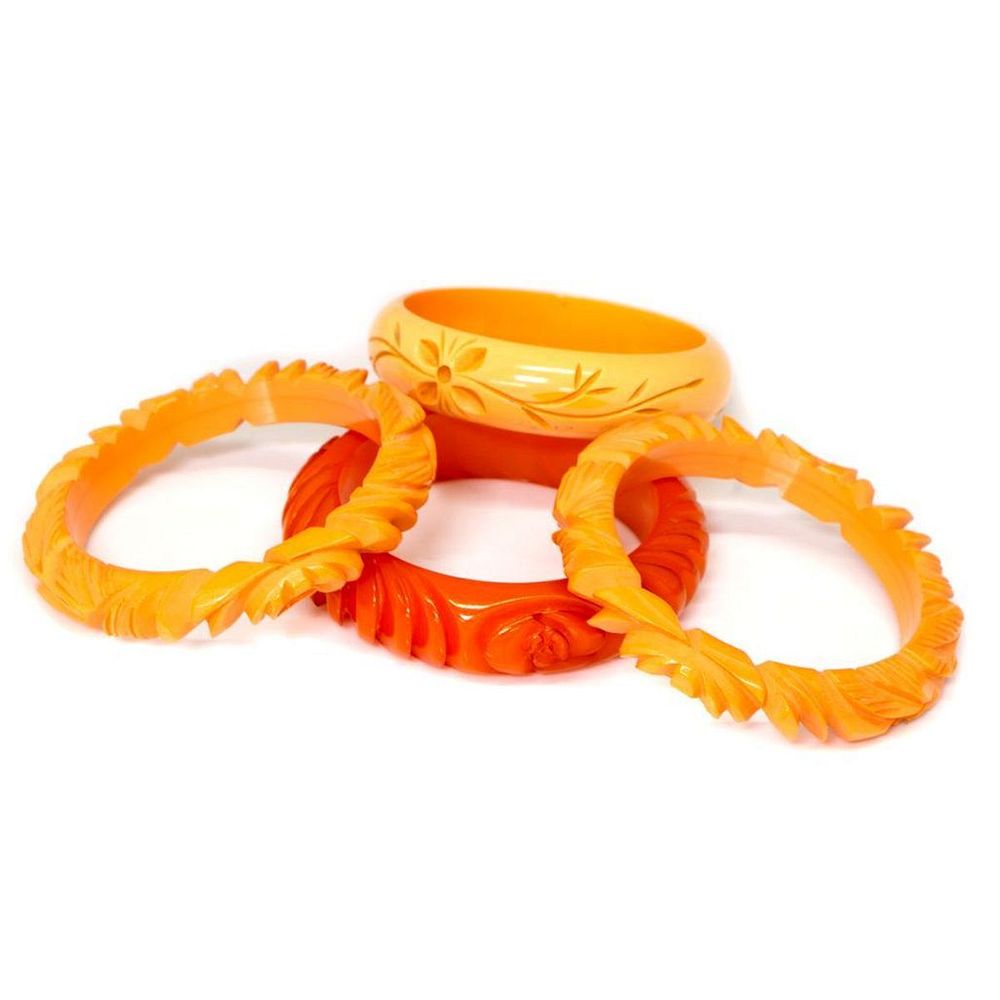 Appraisal: Collection of bakelite celluloid bangle bracelets butterscotch and amber widths