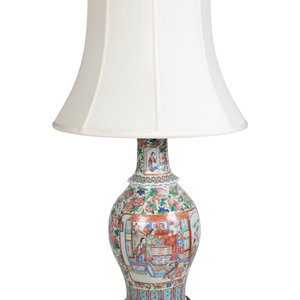 Appraisal: A Rose Medallion Porcelain Vase Mounted as a LampCirca Height