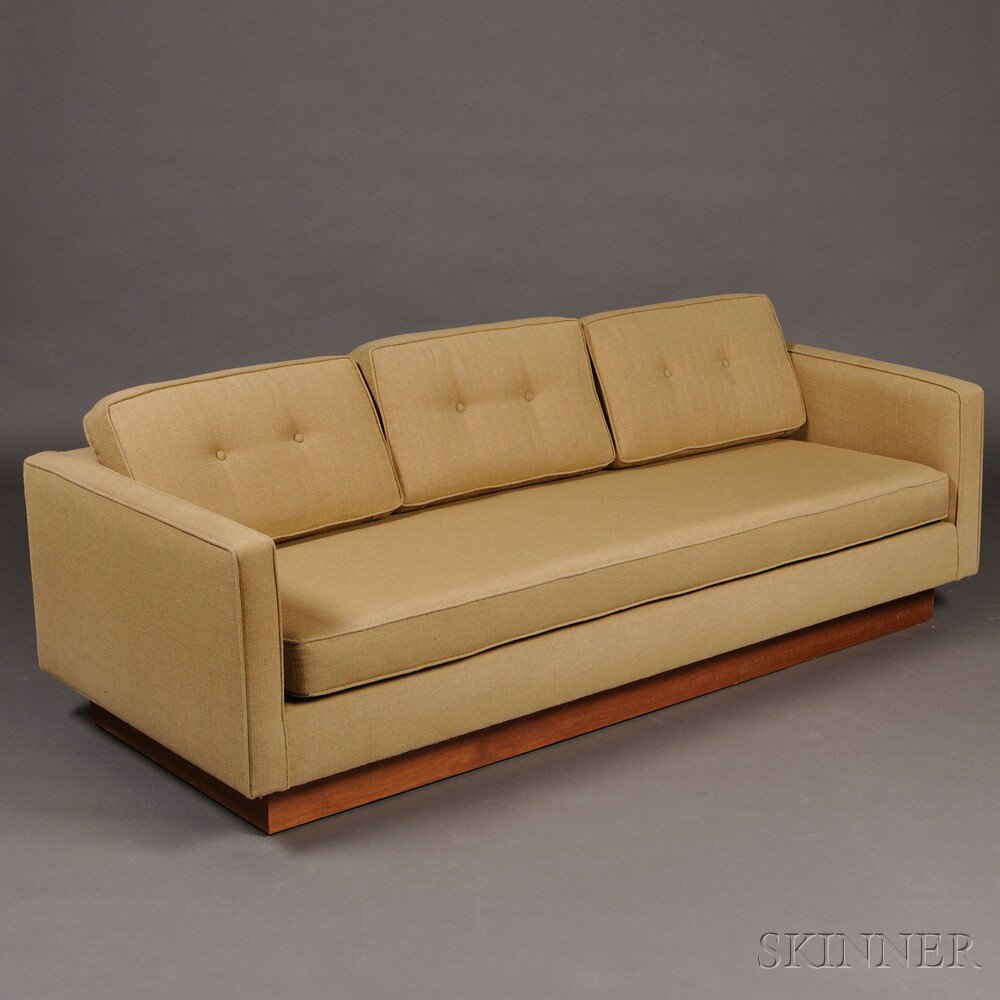 Appraisal: Milo Baughman Sofa Upholstery and wood United States s Even