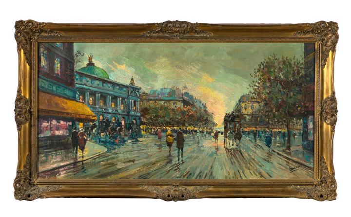 Appraisal: French School th Century Lively Parisian Street Scene oil on