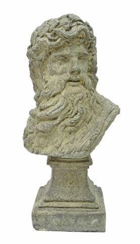 Appraisal: Cast stone garden statuary bust of Zeus on socle evidence