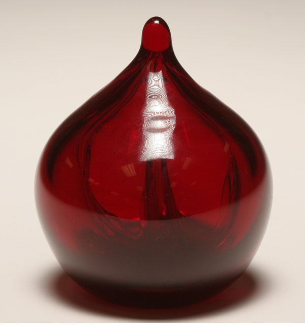 Appraisal: Robert Barber red studio glass teardrop paperweight Signed H