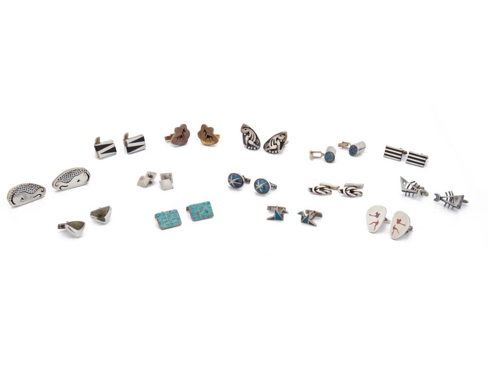 Appraisal: Fourteen pairs of Mexican cufflinks th Century Makers include Los