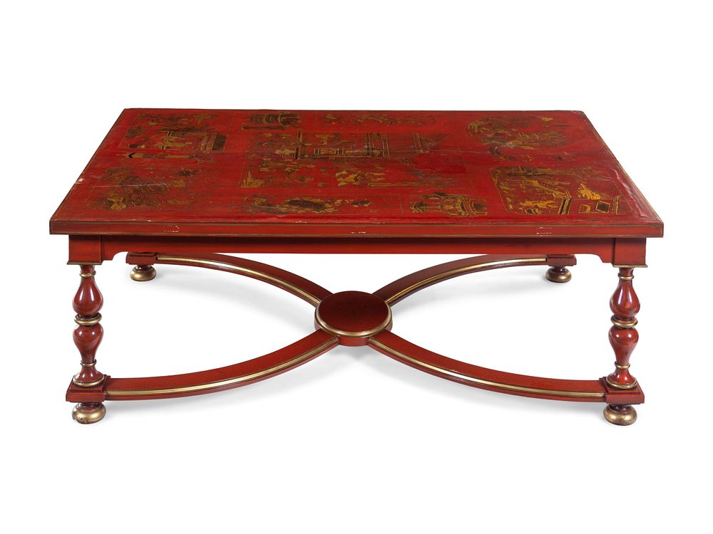 Appraisal: A Parcel Gilt and Red Lacquered Chinoiserie Decorated Low Table