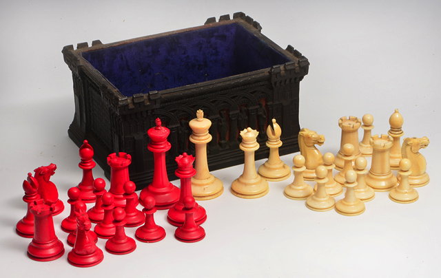 Appraisal: A MID TH CENTURY JAQUES STAUNTON PATTERN TURNED IVORY CHESS