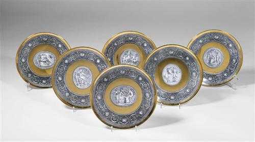 Appraisal: PIERO FORNASETTI - SUITE DE SIX ASSIETTES vers Porcelaine d