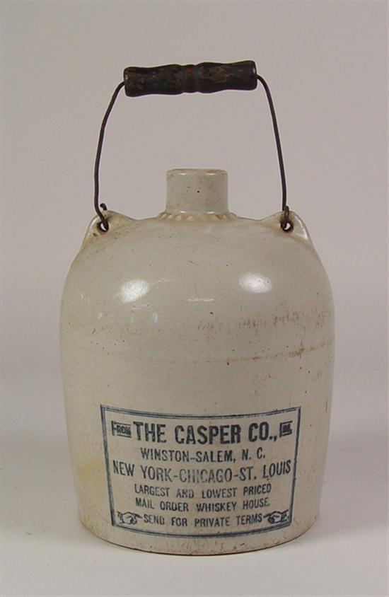 Appraisal: Casper Co Whiskey Jug Circa Winston-Salem NC Tan glazed Casper