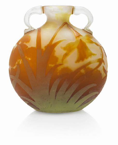 Appraisal: A Gall cameo glass two-handled daffodil vase - signed in