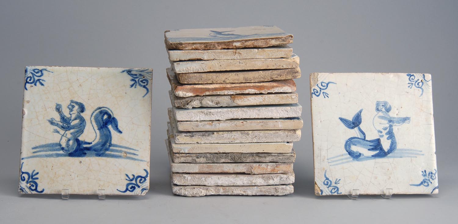 Appraisal: COLLECTION OF SIXTEEN DUTCH BLUE AND WHITE POTTERY TILES th