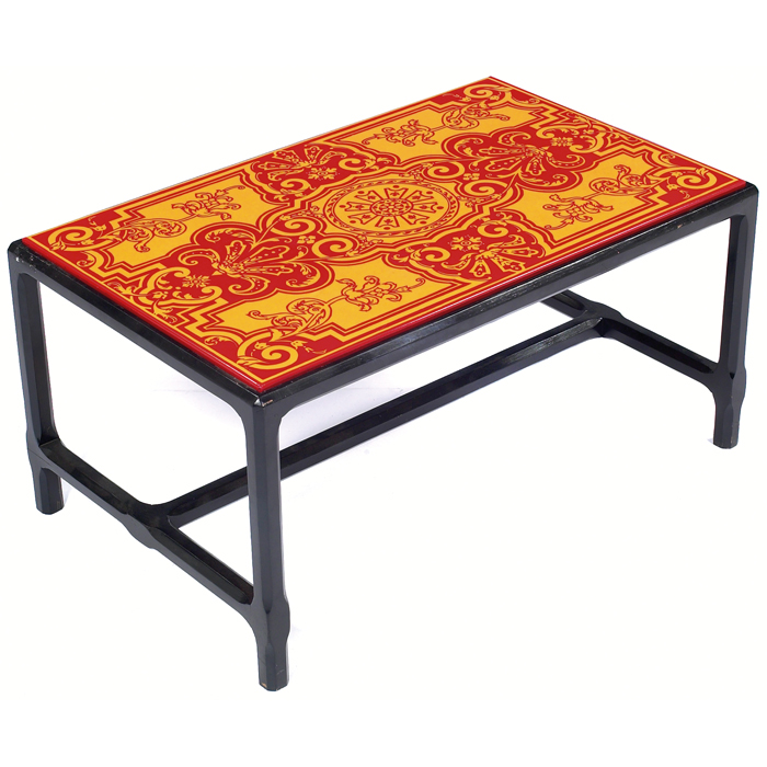 Appraisal: s coffee table red and yellow enameled metal top in