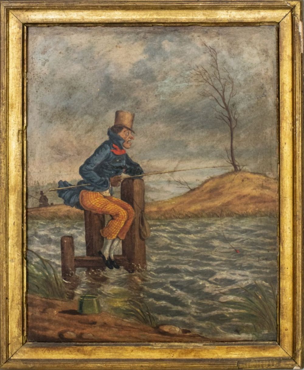 Appraisal: ENGLISH TH C FISHERMAN CARICATURE OIL Whimsical satirical oil on