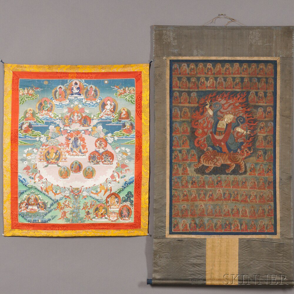 Appraisal: Two Thangkas Tibet one depicting the Refugee Tree or Merit